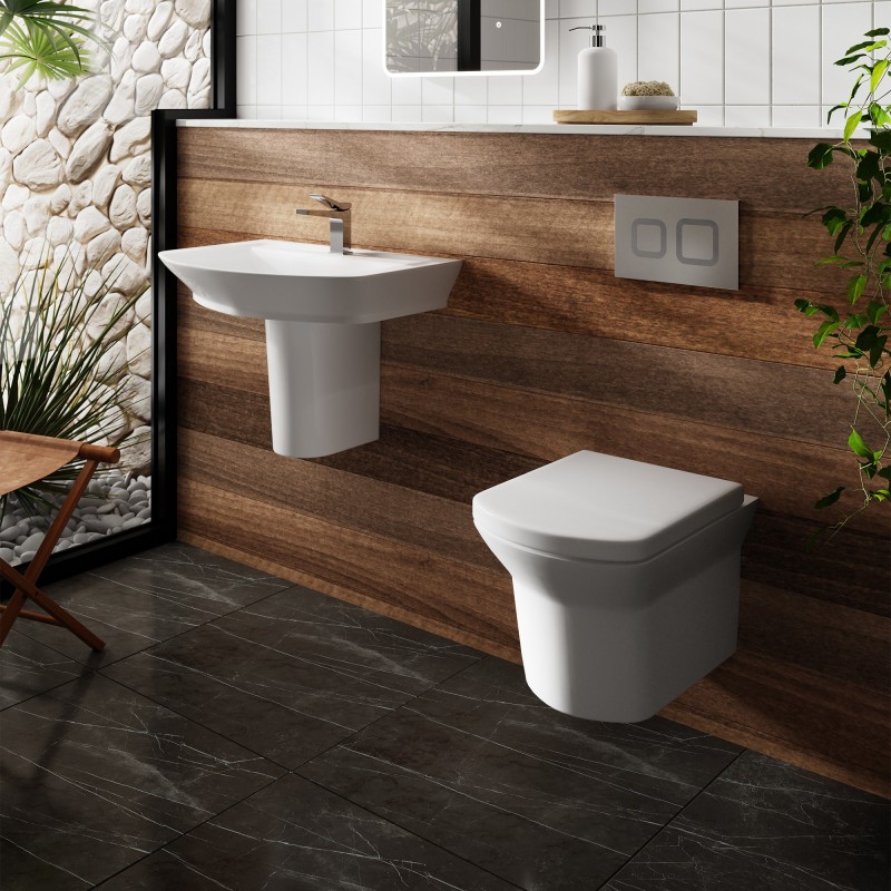 Maya 650mm (w) x 415mm (h) Basin & Semi Pedestal (1 Tap Hole) - Insitu