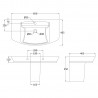 Maya 850mm (w) x 440mm (h) Basin & Semi Pedestal (1 Tap Hole) - Technical Drawing
