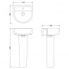 Luna 420mm Basin with 1 Tap Hole and Full Pedestal - Technical Drawing