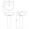 Luna 520mm Basin with 1 Tap Hole and Full Pedestal - Technical Drawing