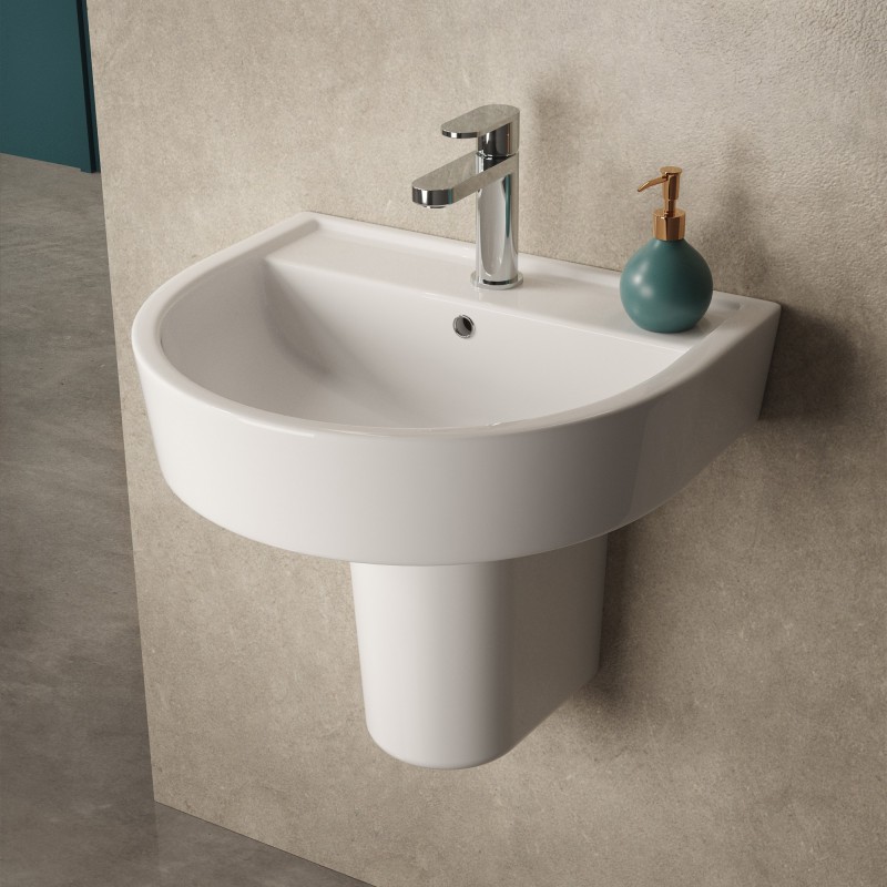 Luna 420mm (w) x 445mm (h) Basin & Semi Pedestal (1 Tap Hole) - Insitu