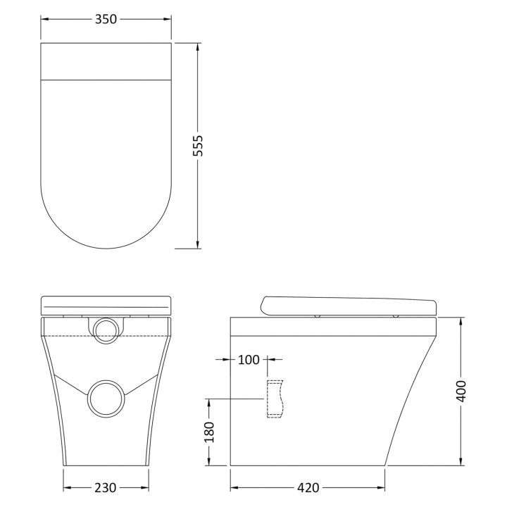 Luna Back to Wall Toilet Pan and Soft Close Toilet Seat - Technical Drawing