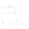 Bella 1495mm(L) x 720mm(W) Rectangular Freestanding Bath (Includes Push Button Waste) - Technical Drawing