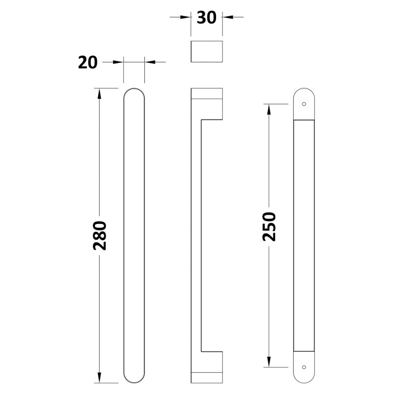 Chrome Round Shower Door Handle - Technical Drawing