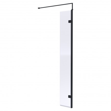 300mm x 1950mm Wetroom Hinged Return Screen with Black Fittings