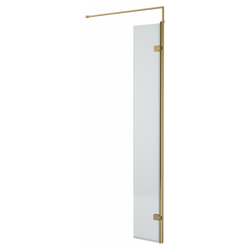 Fluted Wetroom 8mm Toughened Safety Glass Swing Return Screen 300mm (W) x 1950mm (H) - Brushed Brass