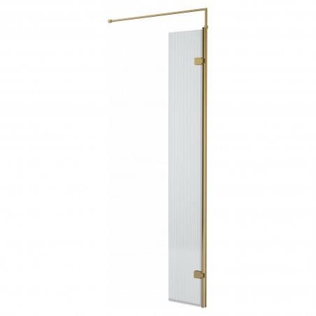 Fluted Wetroom 8mm Toughened Safety Glass Swing Return Screen 300mm (W) x 1950mm (H) - Brushed Brass