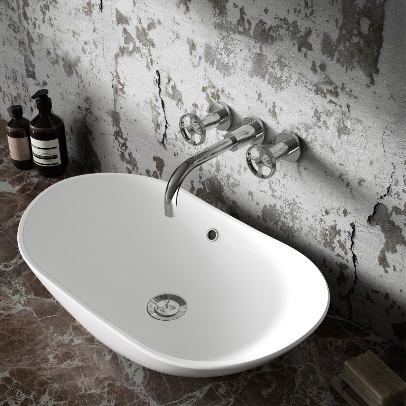 Revolution Chrome Wall Mounted Basin Mixer Tap - Insitu