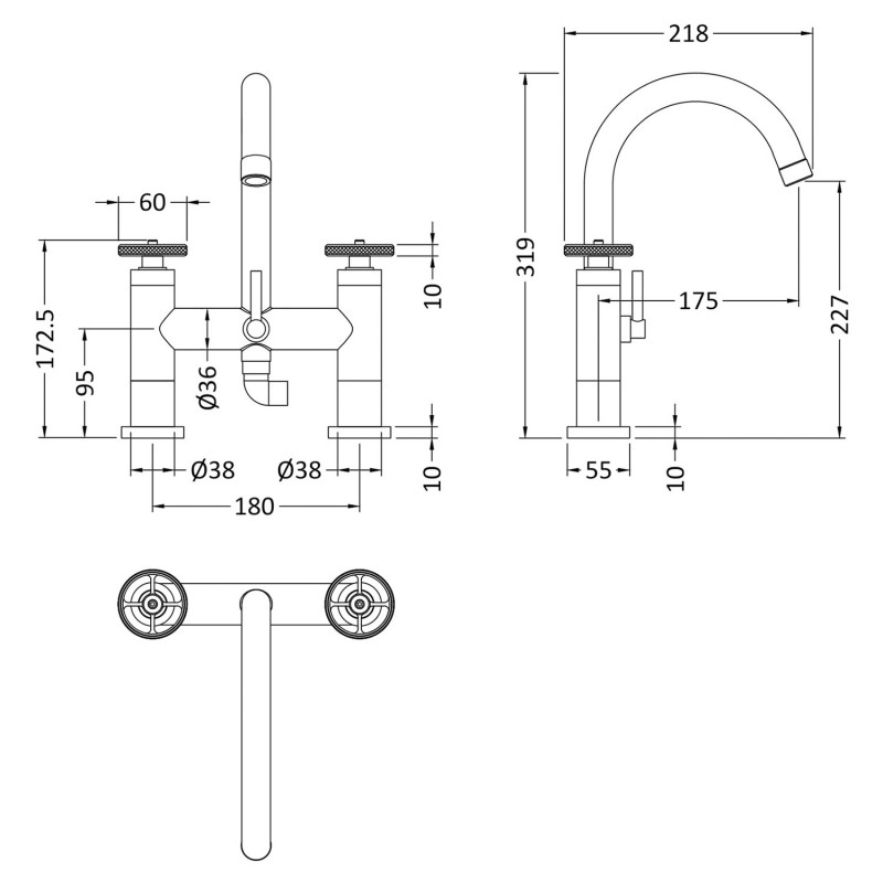 Revolution Chrome Bath Shower Mixer Tap - Technical Drawing