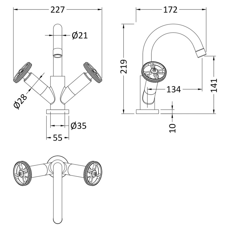 Revolution Matt Black Mono Basin Mixer - Technical Drawing