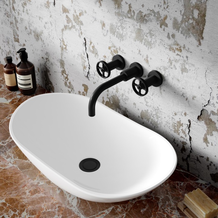 Revolution Matt Black Wall Mounted Basin Mixer - Insitu