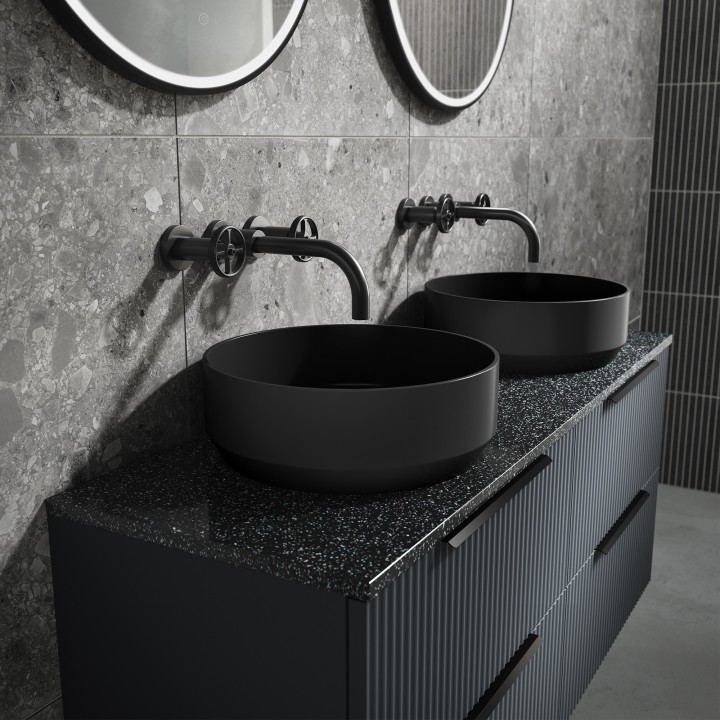 Revolution Matt Black Wall Mounted Basin Mixer - Insitu