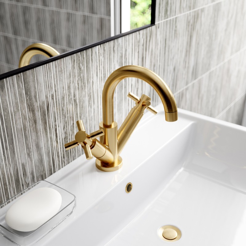 Tec Crosshead Brushed Brass Mono Basin Mixer 8718