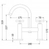 Tec Crosshead Brushed Brass Bath Filler - Technical Drawing