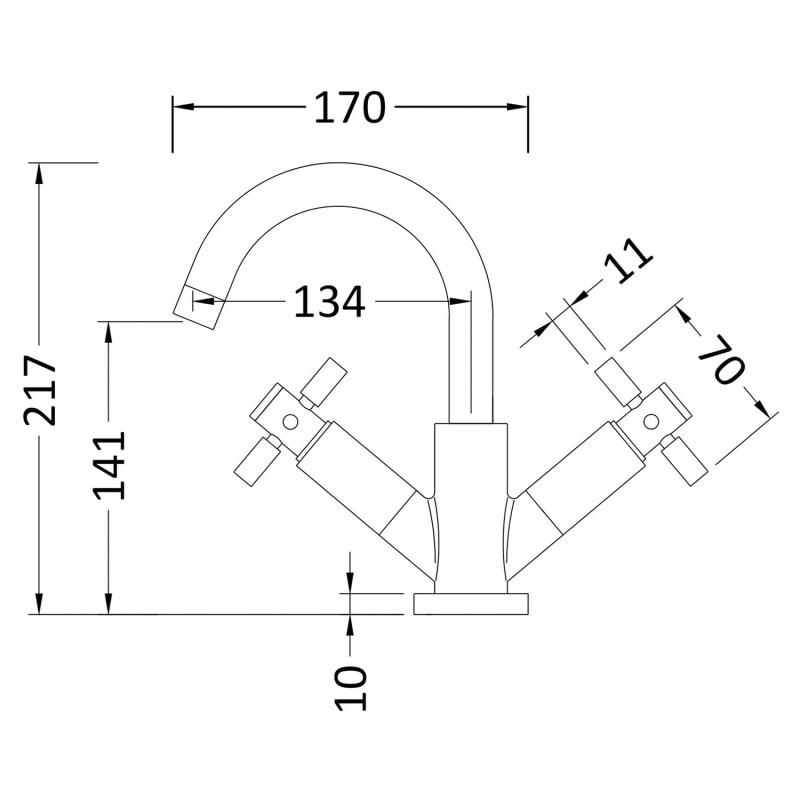 Tec Crosshead Matt Black Mono Basin Mixer - Technical Drawing