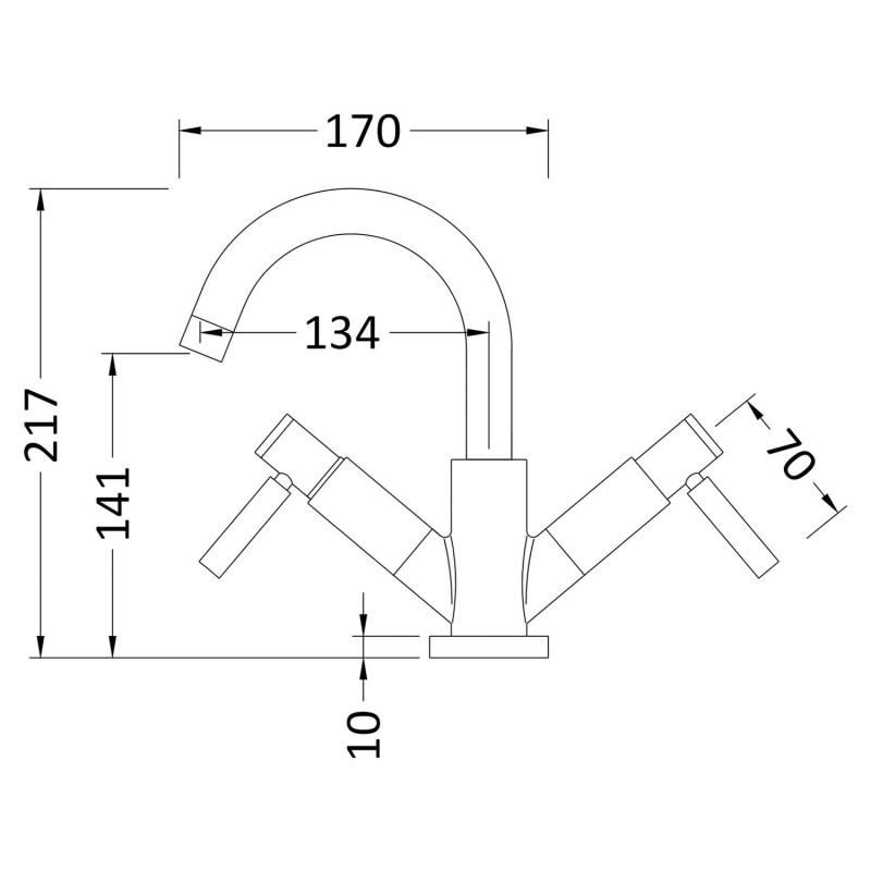 Tec Lever Matt Black Mono Basin Mixer - Technical Drawing