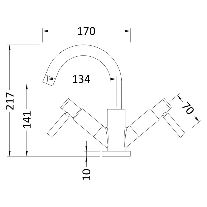 Tec Lever Matt Black Mono Basin Mixer - Technical Drawing