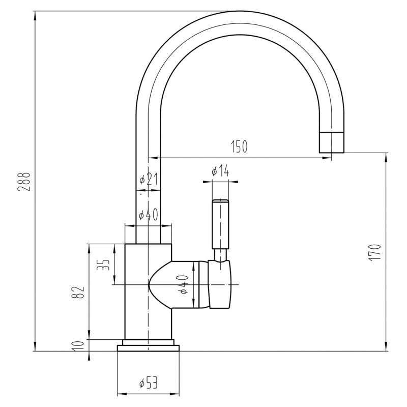 Tec Lever Matt Black Mono Basin Mixer - Technical Drawing