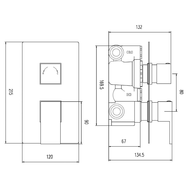 Art Twin Concealed Thermostic Valve Rectangular Plate - Technical Drawing