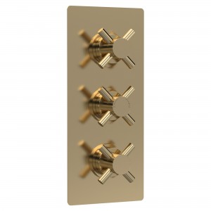 Tec Crosshead Brushed Brass Triple Thermostatic Shower Valve With Diverter