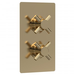 Tec Crosshead Brushed Brass Twin Thermostatic Shower Valve With Diverter