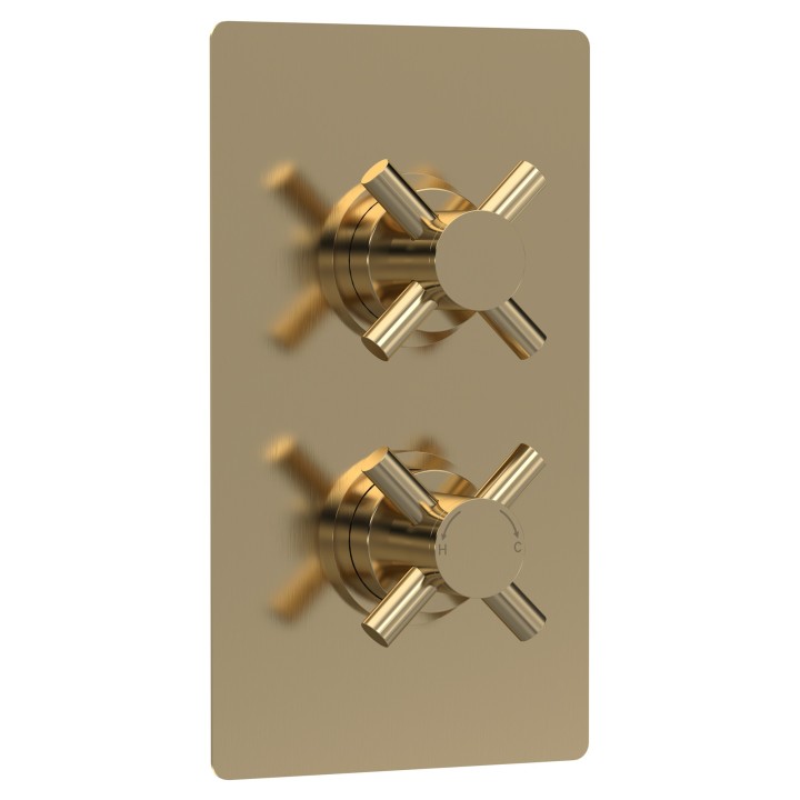 Tec Crosshead Brushed Brass Twin Thermostatic Shower Valve