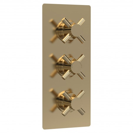 Tec Crosshead Brushed Brass Triple Thermostatic Shower Valve