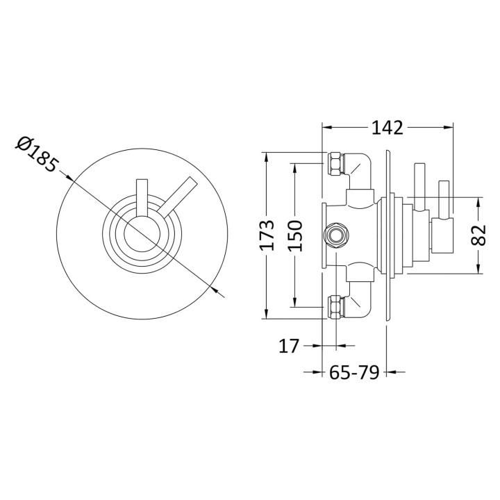 Dual Concealed Thermostatic Shower Valve - Technical Drawing