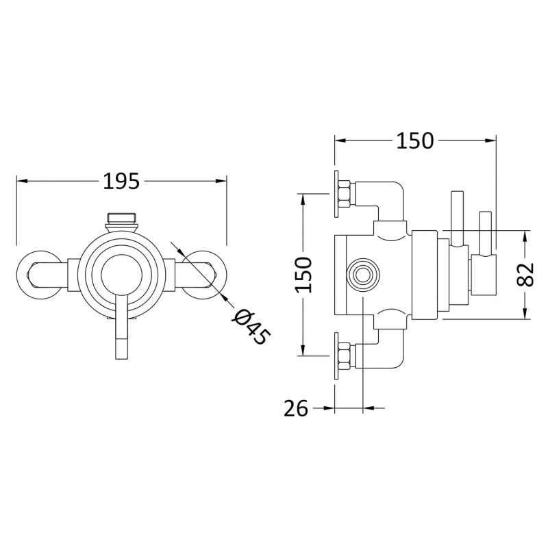 Dual Exposed Thermostatic Shower Valve - Technical Drawing