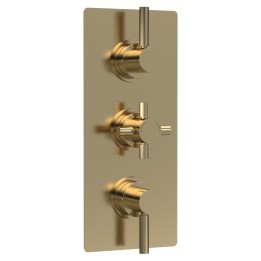 Tec Pura Brushed Brass Triple Thermostatic Shower Valve
