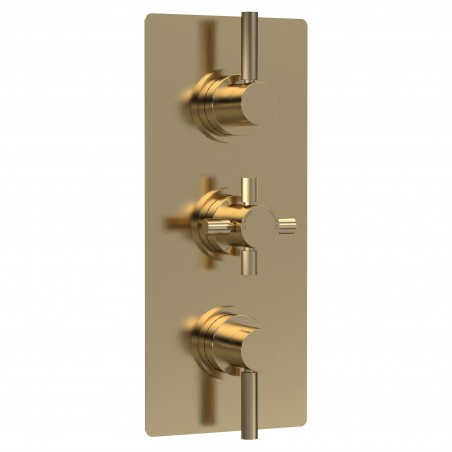 Tec Pura Brushed Brass Triple Thermostatic Shower Valve With Diverter