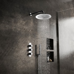 Chrome Round Twin Concealed Thermostatic Shower Valve with Diverter