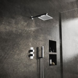 Chrome Square Twin Concealed Thermostatic Shower Valve with Diverter