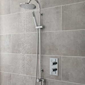 "Destiny" Round Chrome Shower Column with Concealed Outlet Elbow & Hand Shower