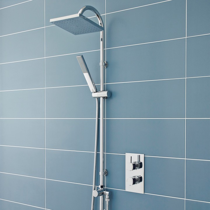 Worth Square Chrome Shower Column with Concealed Outlet Elbow & Hand Shower - Insitu