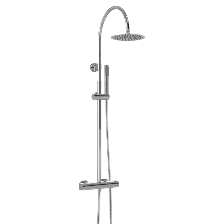 Round Chrome Thermostatic Shower Column Slide Rail & Hand Shower