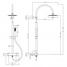 Round Chrome Thermostatic Shower Column Slide Rail & Hand Shower - Technical Drawing