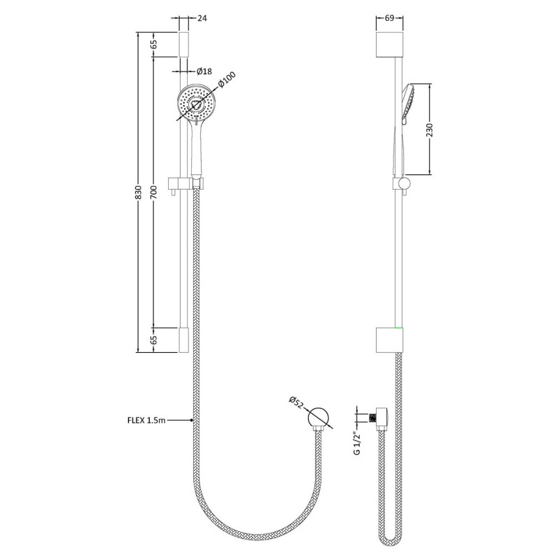 Slimline Slider Rail Kit - Technical Drawing