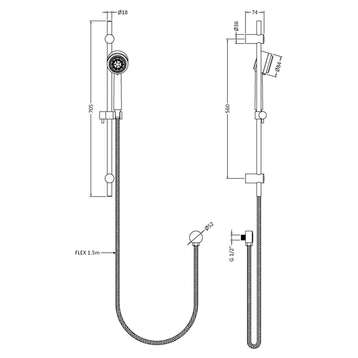 Linear Slider Rail Kit Handset - Technical Drawing