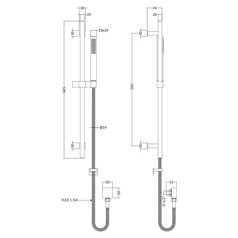 Kubix Slider Rail Kit - Technical Drawing