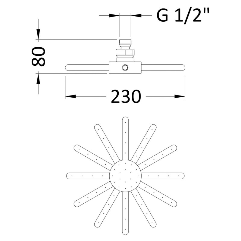 Cloudburst Fixed Head 235mm Diameter - Technical Drawing