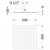 Square Fixed Shower Head 200mm x 200mm - Technical Drawing
