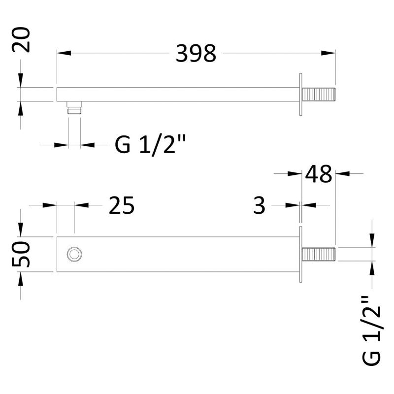 Large Rectangular Shower Arm - Technical Drawing