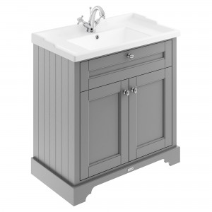 Old London Storm Grey 800mm (w) x 868mm (h) x 470mm (d) 2 Door Vanity Unit and Basin with 1 Tap Hole