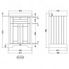 Old London Storm Grey 600mm (w) x 886mm (h) x 470mm (d) 2 Door Vanity Unit with White Marble Top - Technical Drawing
