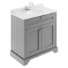 Old London Storm Grey 800mm (w) x 886mm (h) x 470mm (d) 2 Door Vanity Unit with White Marble Top and Basin with 1 Tap Hole