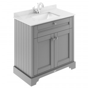 Old London 820mm Floor Standing Vanity Unit with 1TH White Marble Top Rectangular Basin - Timeless Sand