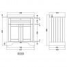 Old London Storm Grey 800mm (w) x 886mm (h) x 470mm (d) 2 Door Vanity Unit with White Marble Top - Technical Drawing