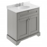 Old London Storm Grey 800mm (w) x 886mm (h) x 470mm (d) 2 Door Vanity Unit with Grey Marble Top and Basin with 3 Tap Holes