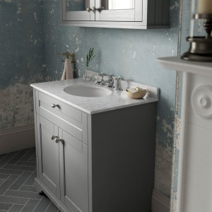 "Old London" Storm Grey 800mm (w) x 886mm (h) x 470mm (d) 2 Door Vanity Unit with Grey Marble Top and Basin with 3 Tap Holes
